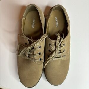 Lands' End Boys‎ Oxford Dress Shoe Size 3 Tan Suede Leather Lace Up Brown Preppy